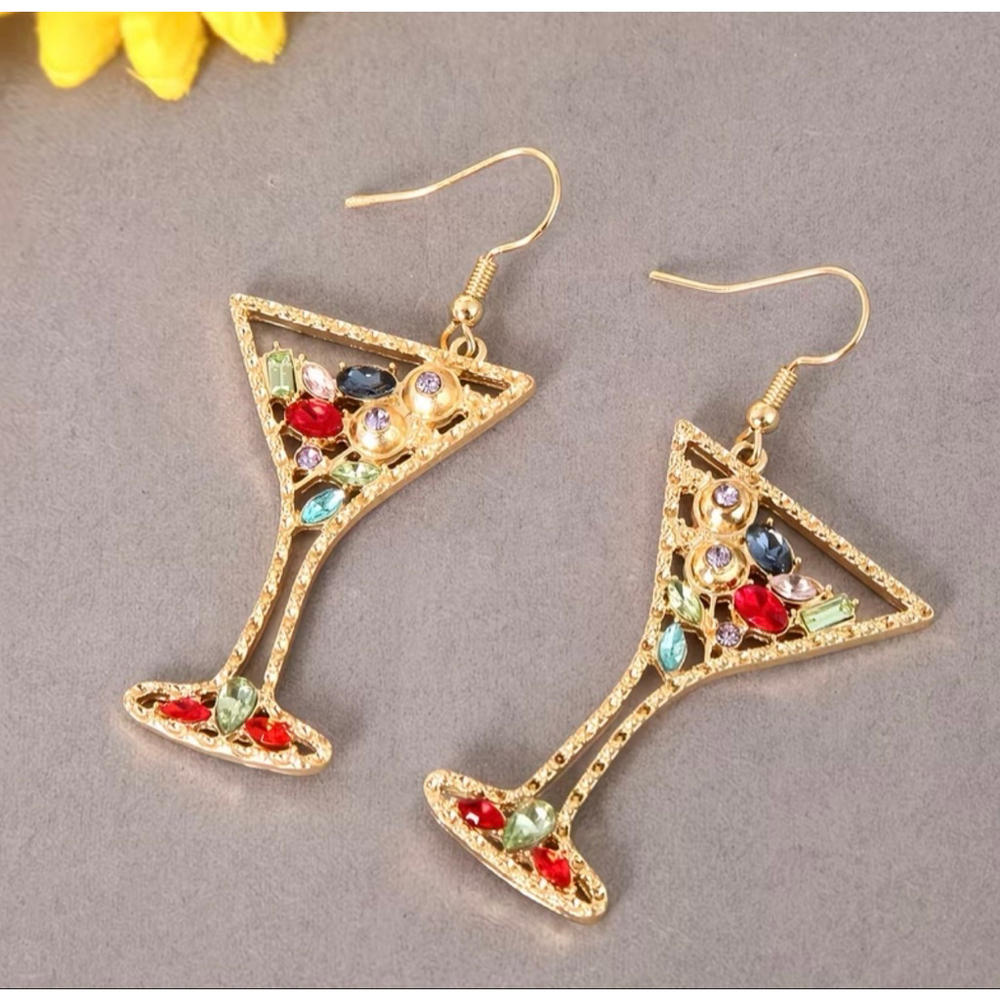 Multicolor Martini Drop Earrings – Gold-Tone Statement Dangles